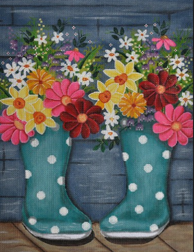 flowers in rain boots